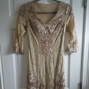 Sue Wong Beige Lace Dress